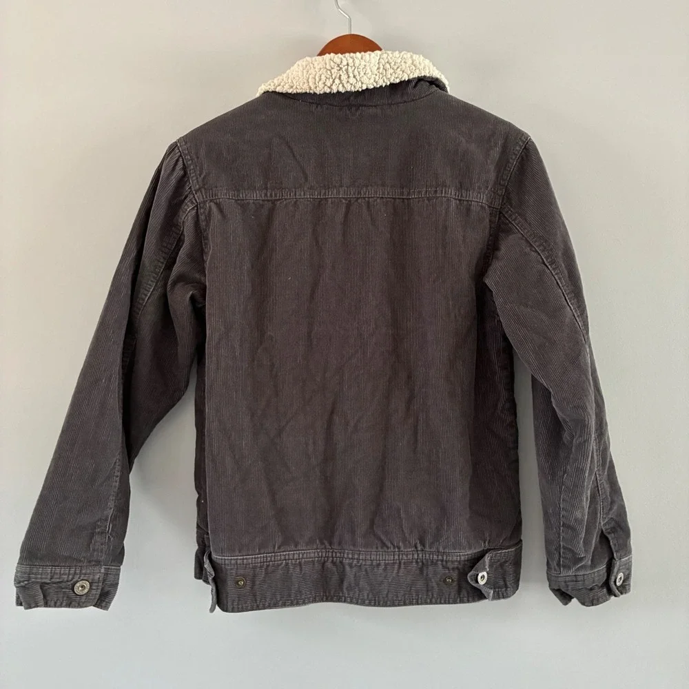 Old Navy Corduroy Trucker Jacket Boys XL14 Gray Sherpa Lined Button Coat Vtg Y2K